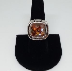 Bali Style 14mm×14mm Cushion Natural Citrine Ring in Solid Sterling Silver